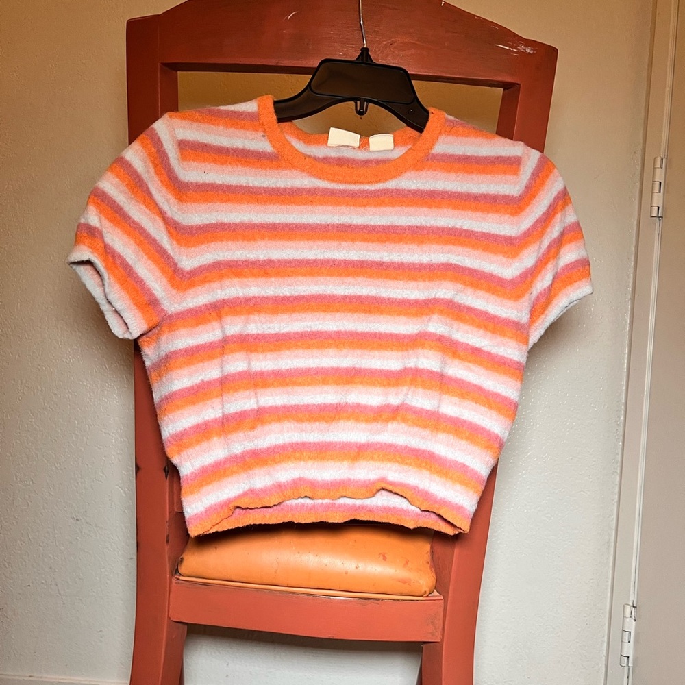 Levi's Women's Orange and White Striped Crop Top